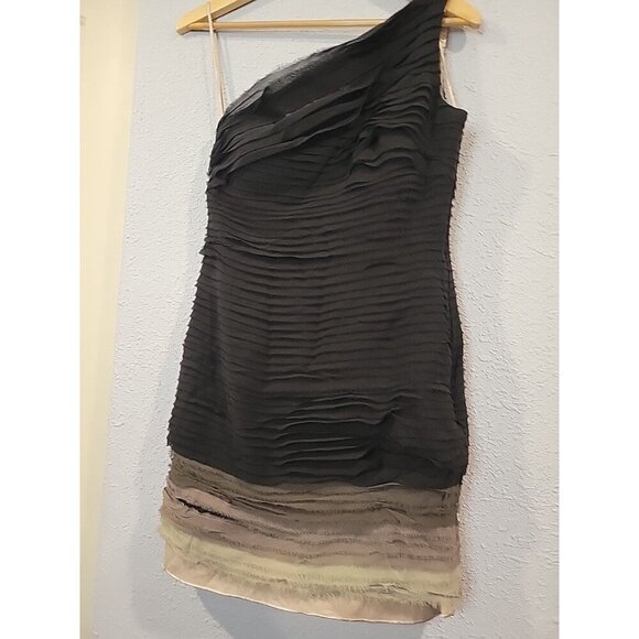 Jovani Women's Mini Dress Layered Silk One Shoulder Formal Black Size‎ 10 - Picture 2 of 6